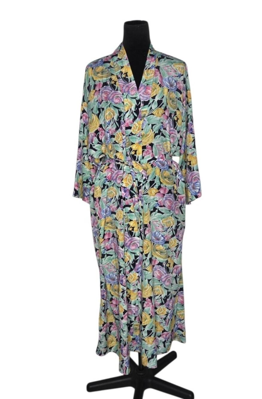 Christian Dior Vintage Floral Robe Dressing Gown Lingerie Belted Size M Designer